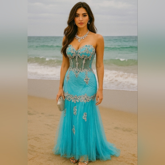 Floor-length beaded gown - Picture 1 of 16